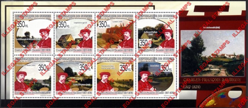 Guinea Republic 2009 Paintings Art by Charles-Francos Daubigny Illegal Stamp Souvenir Sheet of 8