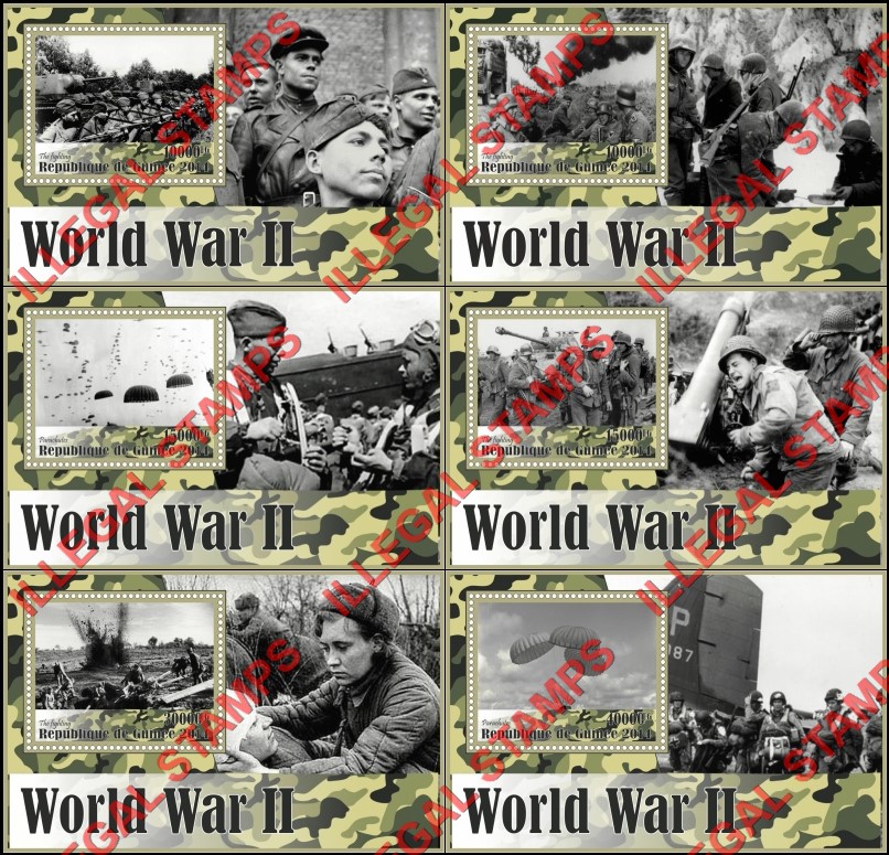 Guinea Republic 2014 World War II Illegal Stamp Souvenir Sheets of 1