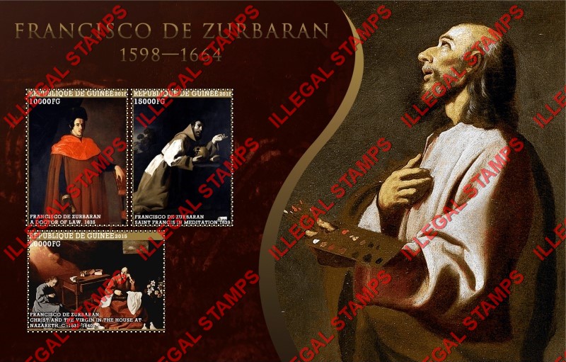 Guinea Republic 2015 Paintings by Francisco de Zurbaran Illegal Stamp Souvenir Sheet of 3