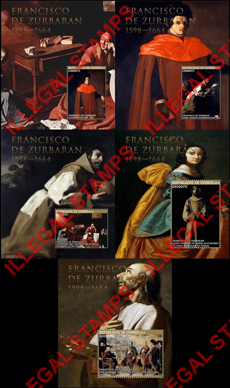 Guinea Republic 2015 Paintings by Francisco de Zurbaran Illegal Stamp Souvenir Sheets of 1