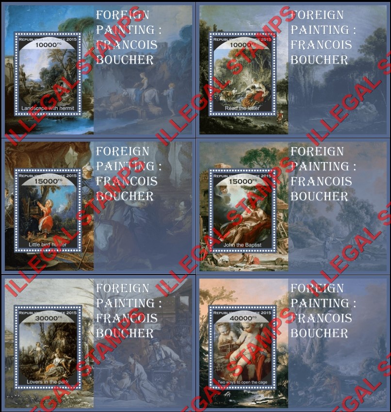 Guinea Republic 2015 Paintings by Francois Boucher Illegal Stamp Souvenir Sheets of 1