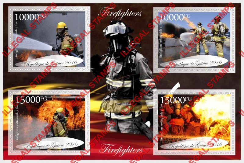 Guinea Republic 2016 Firefighters Illegal Stamp Souvenir Sheet of 4