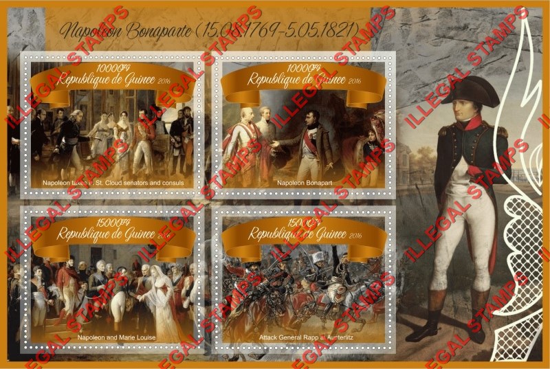 Guinea Republic 2016 Napoleon Bonaparte (different) Illegal Stamp Souvenir Sheet of 4