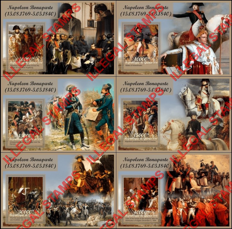 Guinea Republic 2016 Napoleon Bonaparte Illegal Stamp Souvenir Sheets of 1