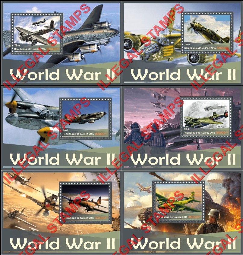 Guinea Republic 2016 World War II Aircraft Illegal Stamp Souvenir Sheets of 1