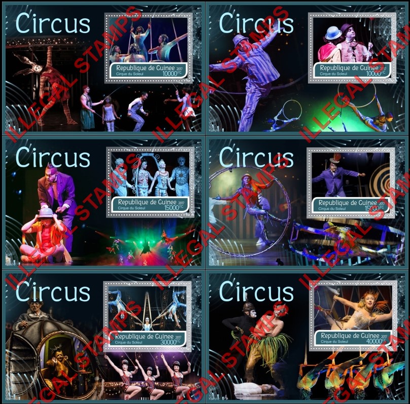 Guinea Republic 2017 Circus Cirque du Soleil Illegal Stamp Souvenir Sheets of 1