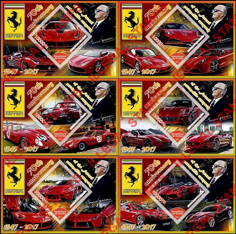 Guinea Republic 2017 Ferrari Illegal Stamp Souvenir Sheets of 1