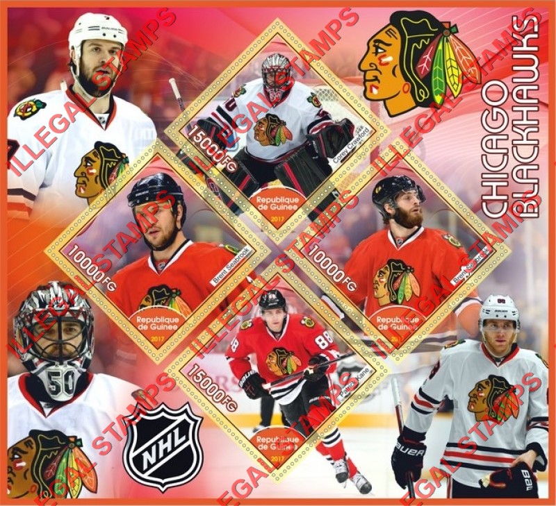 Guinea Republic 2017 Ice Hockey Chicago Blackhawks Illegal Stamp Souvenir Sheet of 4