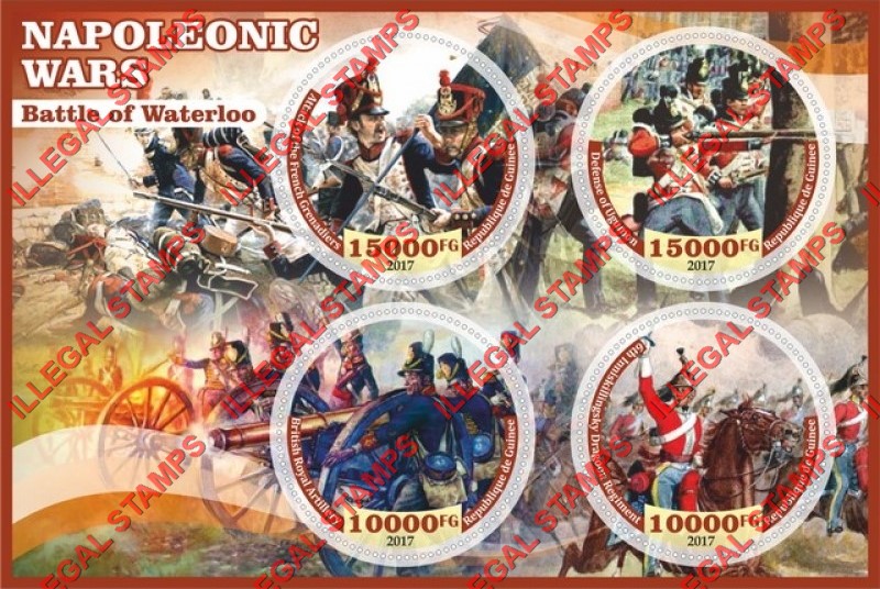 Guinea Republic 2017 Napoleonic Wars Battle of Waterloo Illegal Stamp Souvenir Sheet of 4