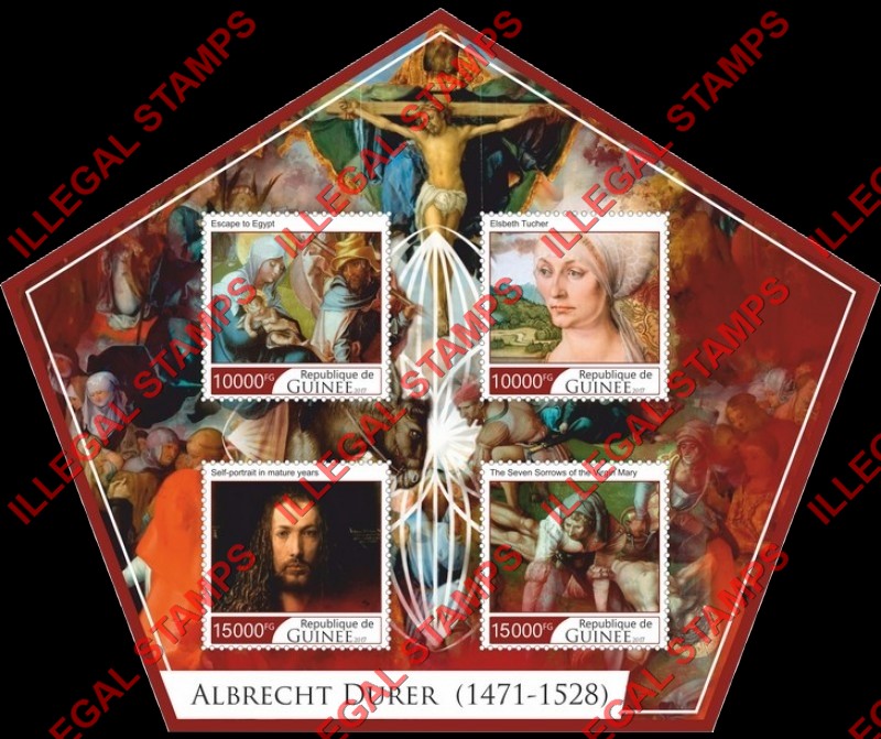 Guinea Republic 2017 Paintings by Albrecht Durer (different) Illegal Stamp Souvenir Sheet of 4