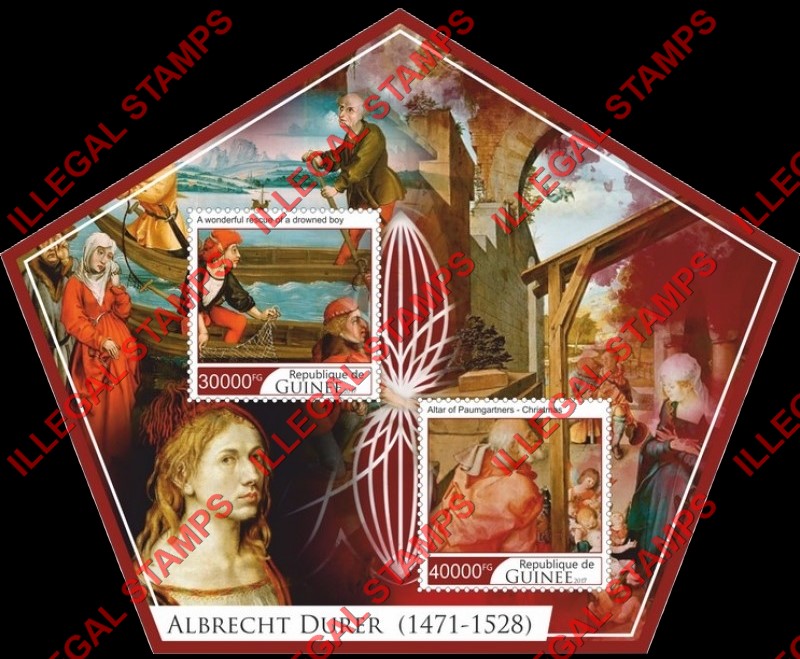 Guinea Republic 2017 Paintings by Albrecht Durer (different) Illegal Stamp Souvenir Sheet of 2