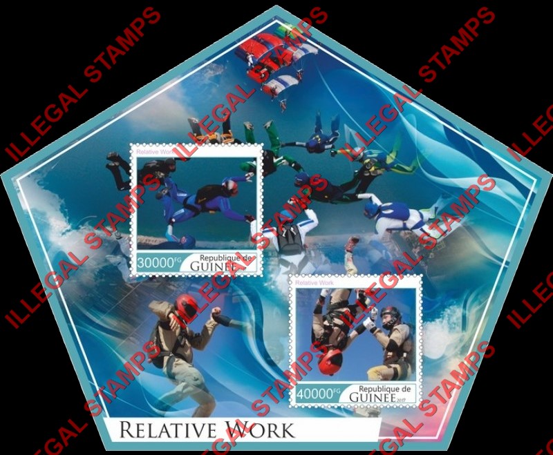 Guinea Republic 2017 Skydiving Relative Work Illegal Stamp Souvenir Sheet of 2