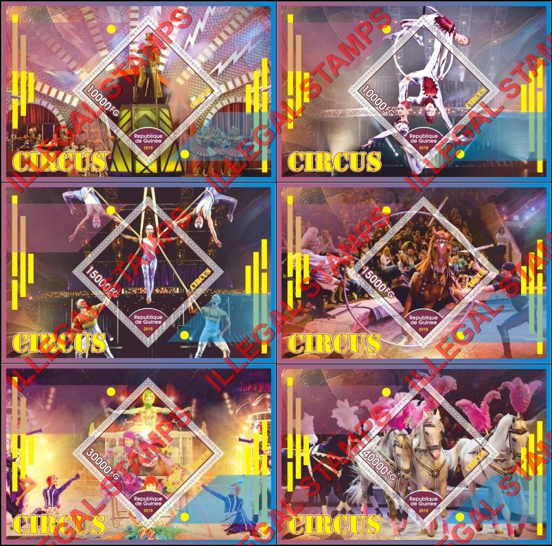 Guinea Republic 2018 Circus Illegal Stamp Souvenir Sheets of 1