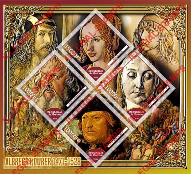 Guinea Republic 2018 Paintings by Albrecht Durer Illegal Stamp Souvenir Sheet of 4