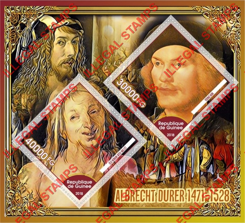 Guinea Republic 2018 Paintings by Albrecht Durer Illegal Stamp Souvenir Sheet of 2