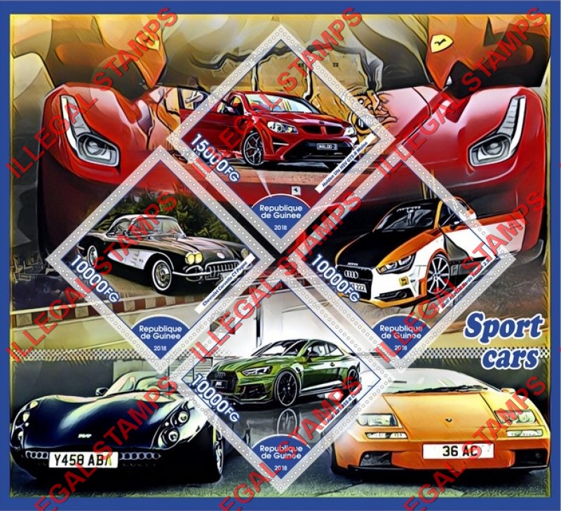 Guinea Republic 2018 Sport Cars Illegal Stamp Souvenir Sheet of 4