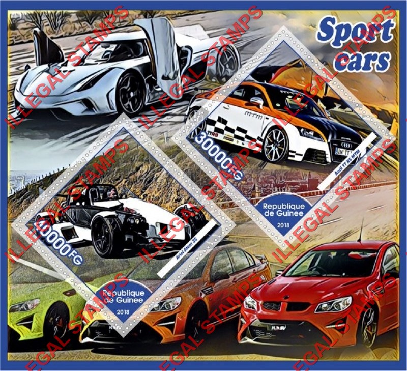 Guinea Republic 2018 Sport Cars Illegal Stamp Souvenir Sheet of 2