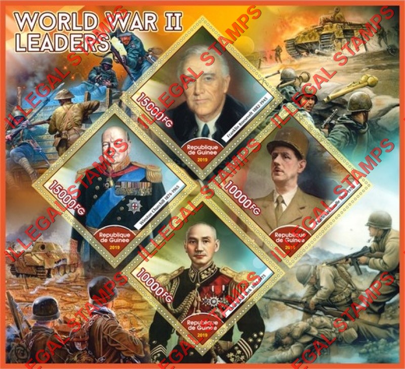 Guinea Republic 2019 World War II Leaders Illegal Stamp Souvenir Sheet of 4