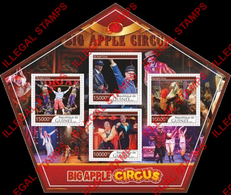 Guinea Republic 2020 Circus Big Apple Illegal Stamp Souvenir Sheet of 4