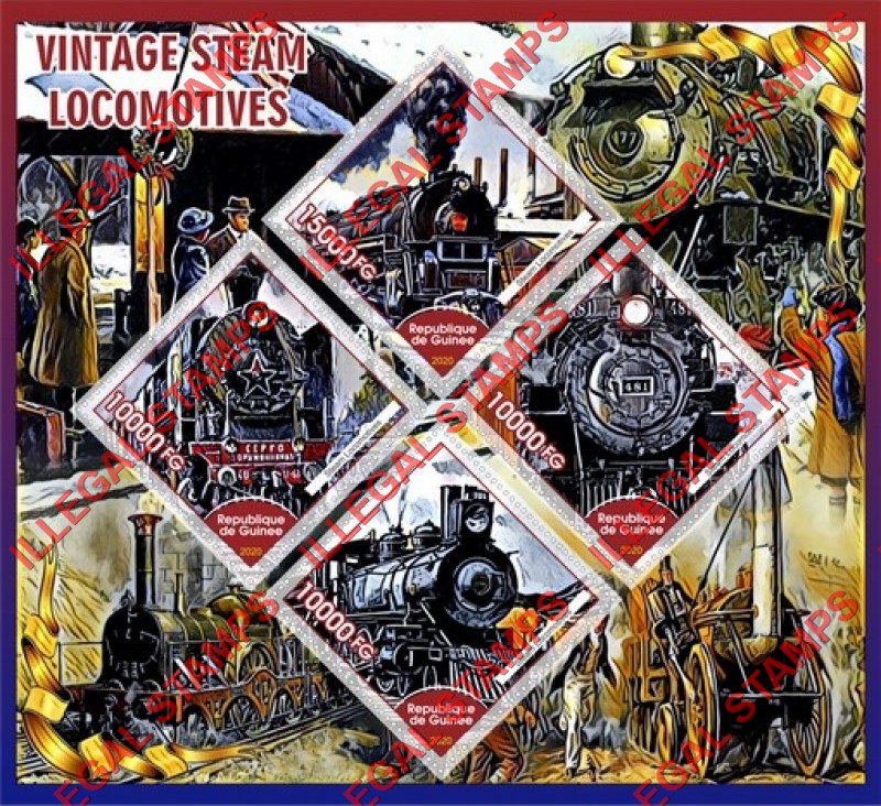 Guinea Republic 2020 Steam Locomotives Illegal Stamp Souvenir Sheet of 4