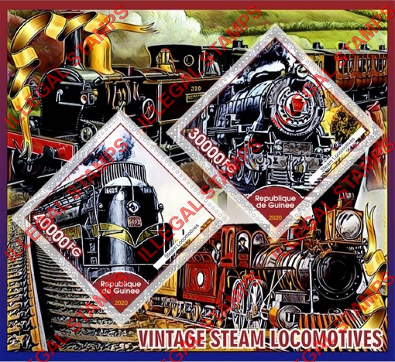 Guinea Republic 2020 Steam Locomotives Illegal Stamp Souvenir Sheet of 2