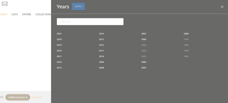 Snapshot of Stamperija Year List for the Republic of Guinea