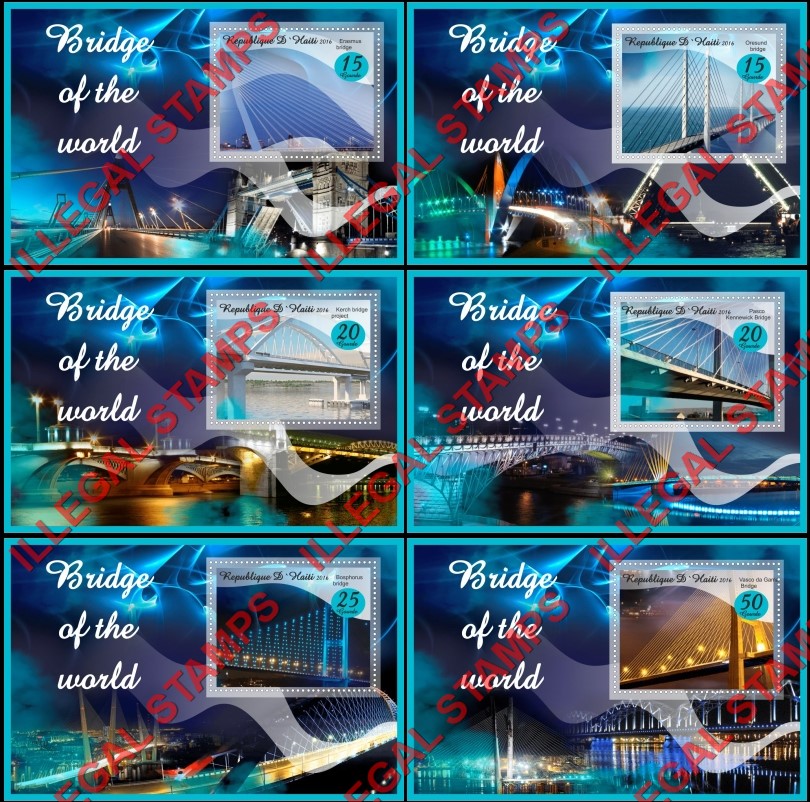 Haiti 2016 Bridges of the World Illegal Stamp Souvenir Sheets of 1