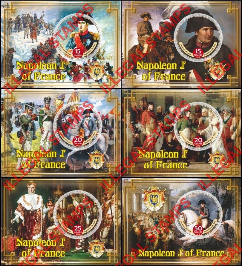 Haiti 2018 Napoleon Bonaparte (different) Illegal Stamp Souvenir Sheets of 1