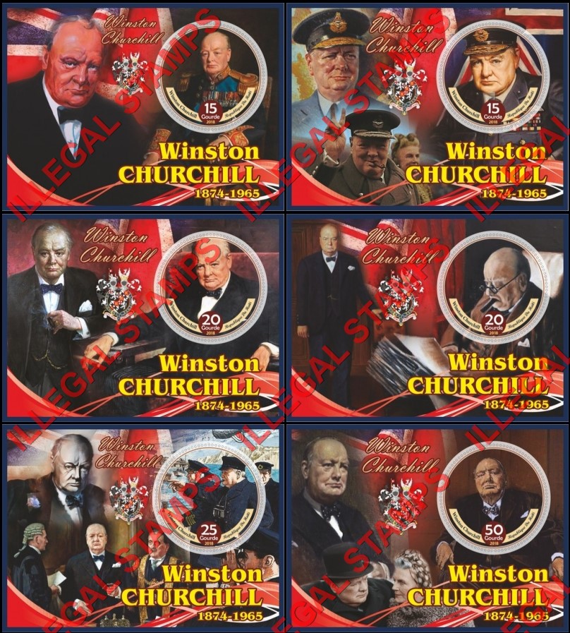 Haiti 2018 Winston Churchill (different) Illegal Stamp Souvenir Sheets of 1