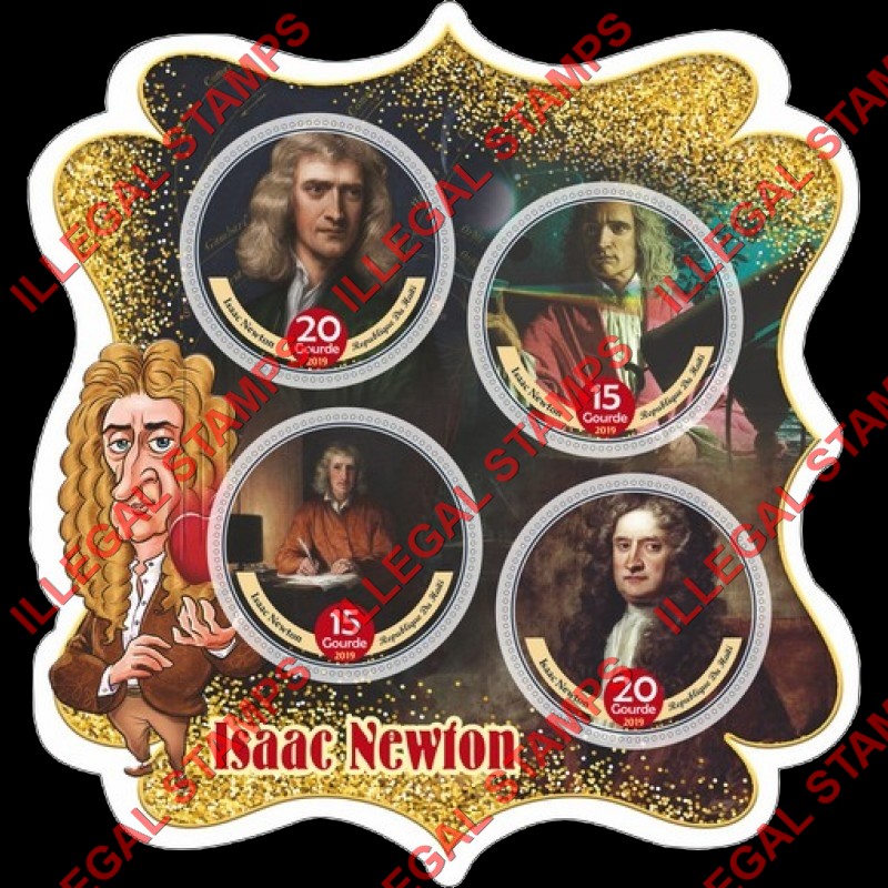 Haiti 2019 Isaac Newton Illegal Stamp Souvenir Sheet of 4