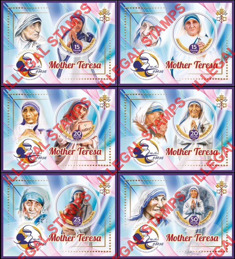 Haiti 2019 Mother Teresa Illegal Stamp Souvenir Sheets of 1