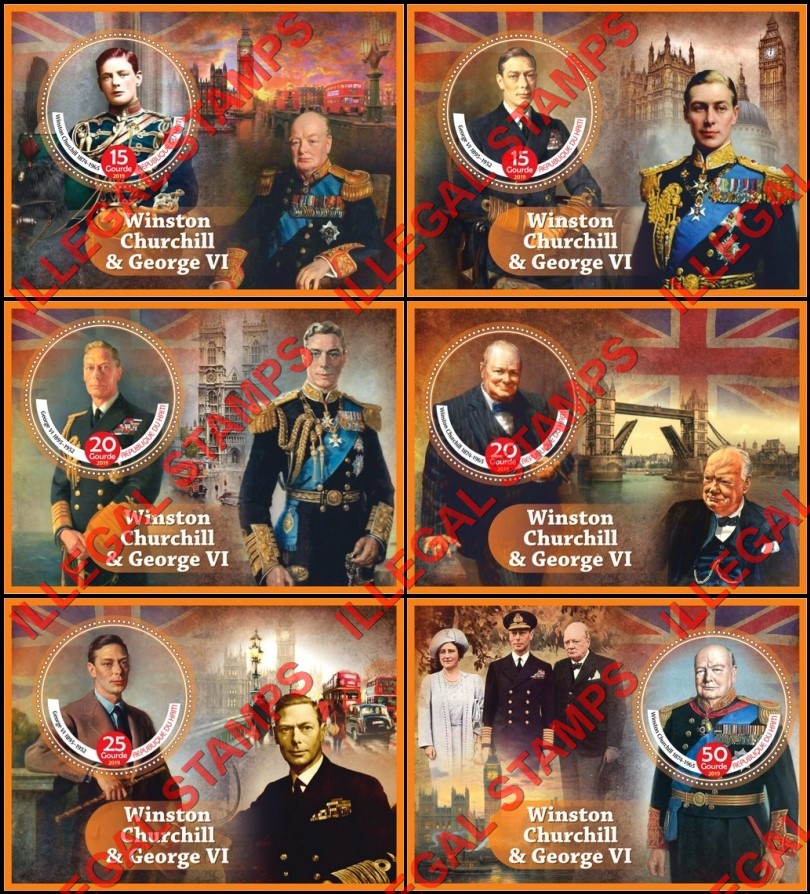 Haiti 2019 Winston Churchill and George VI Illegal Stamp Souvenir Sheets of 1