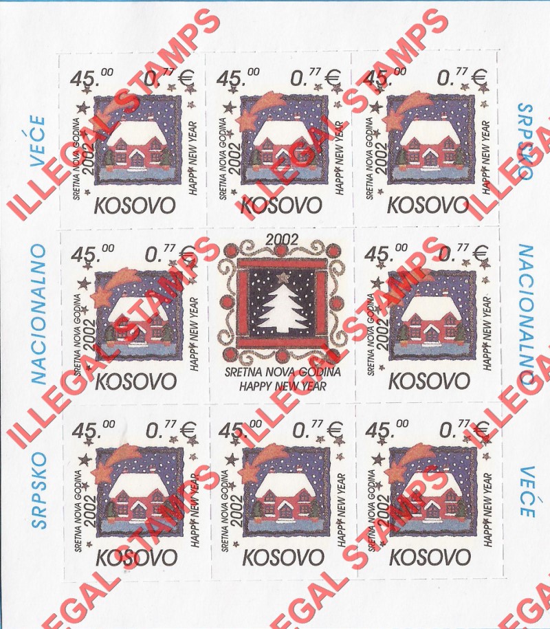 Kosovo 2002 Christmas Happy New Year Counterfeit Illegal Stamp Souvenir Sheet of 8 Plus Label