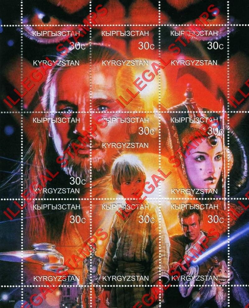 Kyrgyzstan 1999 Star Wars Illegal Stamp Sheetlet of Nine