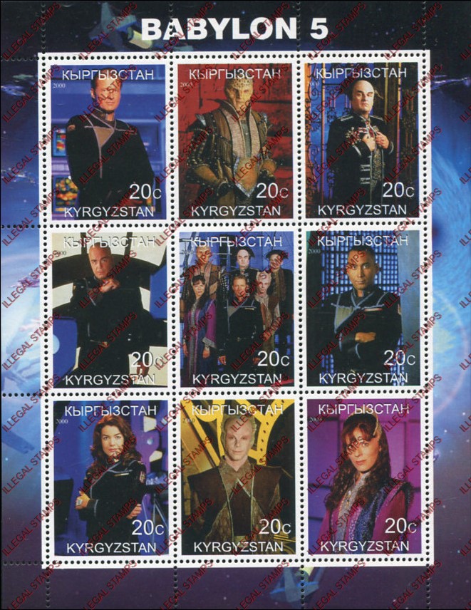 Kyrgyzstan 2000 Babylon 5 Illegal Stamp Sheetlet of Nine