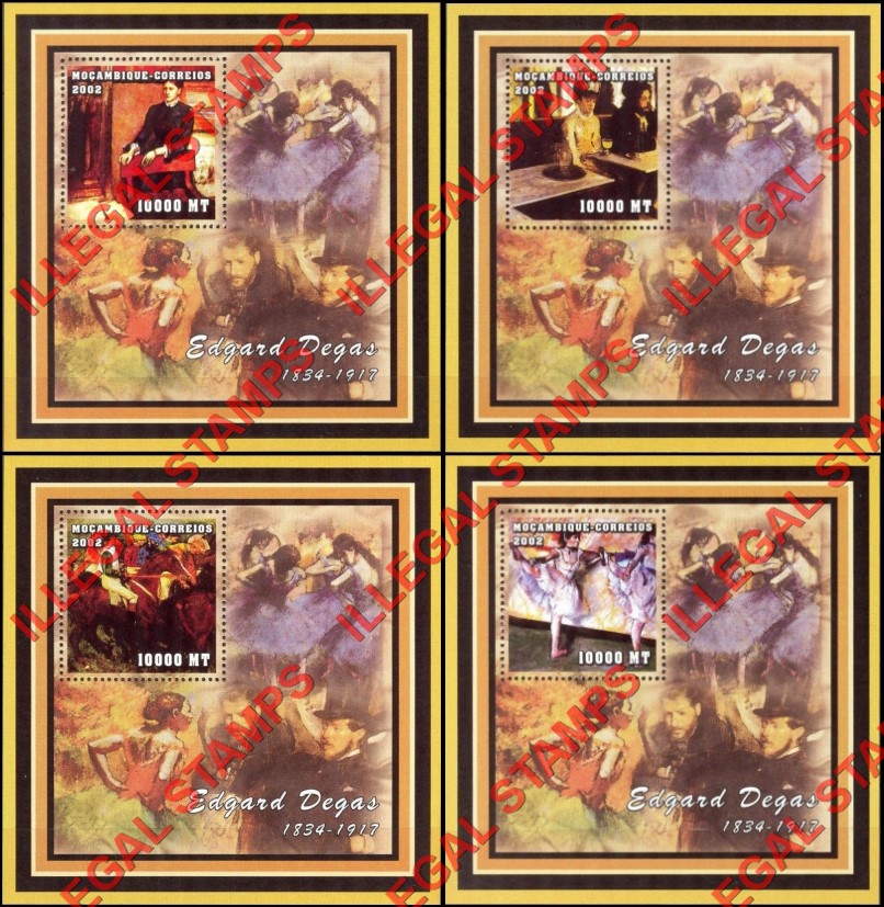  Mozambique 2002 Paintings by Edgar Degas Counterfeit Illegal Stamp Souvenir Sheets of 1