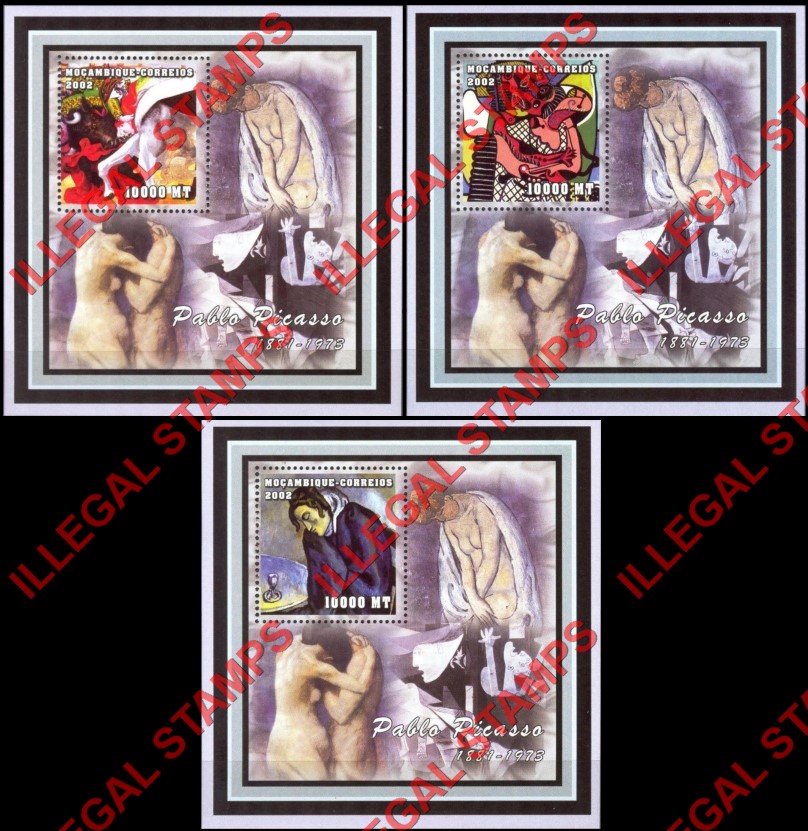  Mozambique 2002 Paintings by Pablo Picasso Counterfeit Illegal Stamp Souvenir Sheets of 1