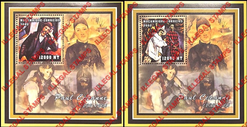  Mozambique 2002 Paintings by Paul Cezanne Counterfeit Illegal Stamp Souvenir Sheets of 1