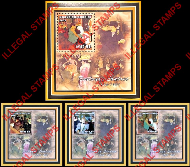  Mozambique 2002 Paintings by Toulouse Lautrec Counterfeit Illegal Stamp Souvenir Sheets of 1