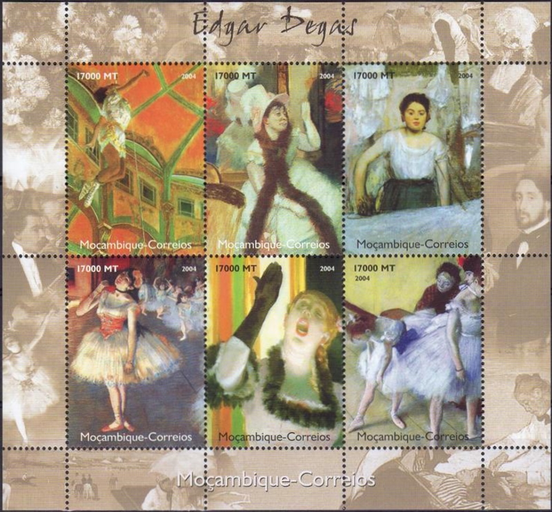  Mozambique 2004 Paintings by Edgar Degas Genuine Stamp Souvenir Sheet of 6