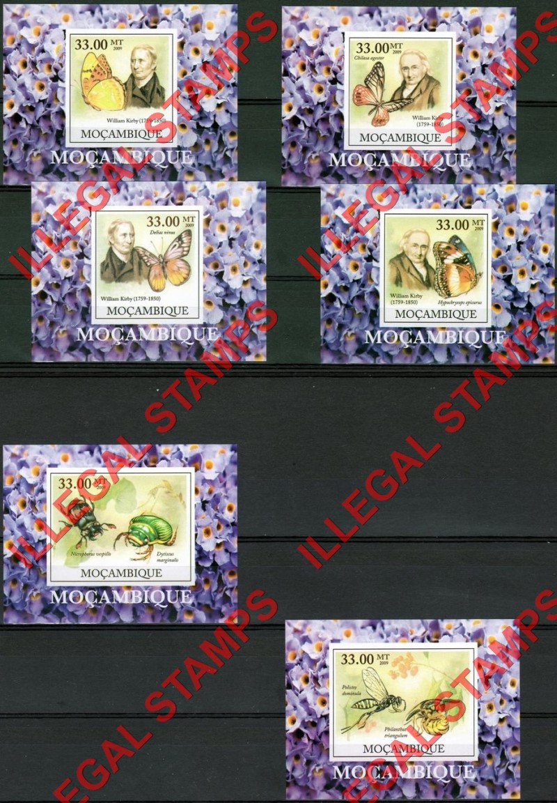  Mozambique 2009 William Kirby Butterflies and Insects Counterfeit Illegal Stamp Deluxe Souvenir Sheets of 1