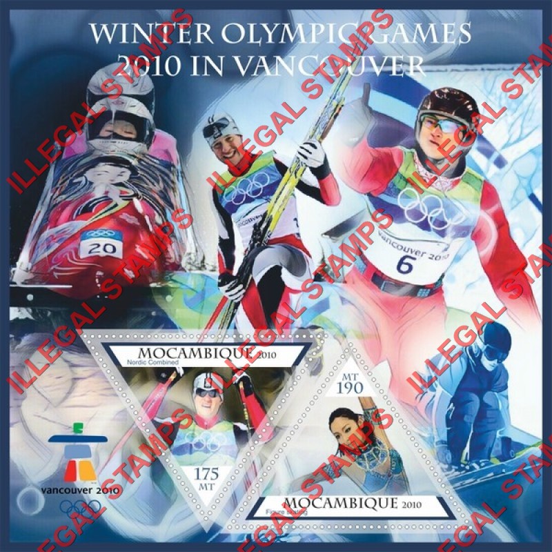  Mozambique 2010 Olympic Games in Vancouver Counterfeit Illegal Stamp Souvenir Sheet of 2