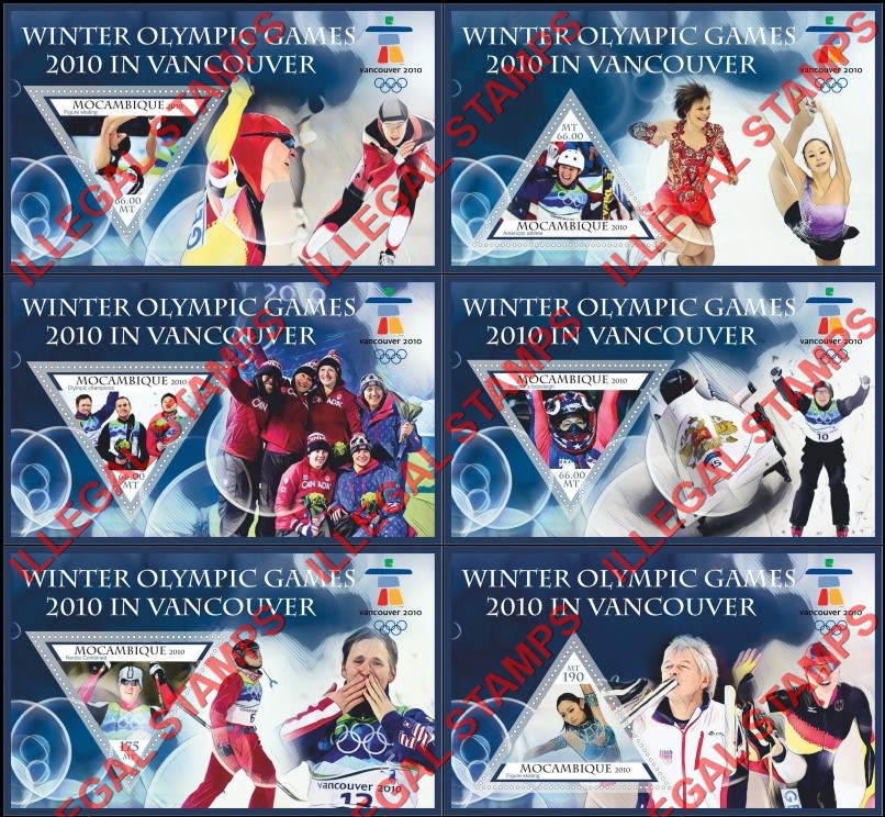  Mozambique 2010 Olympic Games in Vancouver Counterfeit Illegal Stamp Souvenir Sheets of 1
