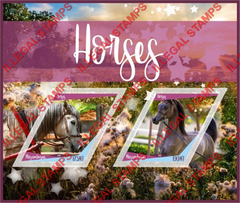  Mozambique 2013 Horses Counterfeit Illegal Stamp Souvenir Sheet of 2
