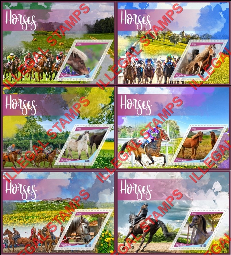  Mozambique 2013 Horses Counterfeit Illegal Stamp Souvenir Sheets of 1