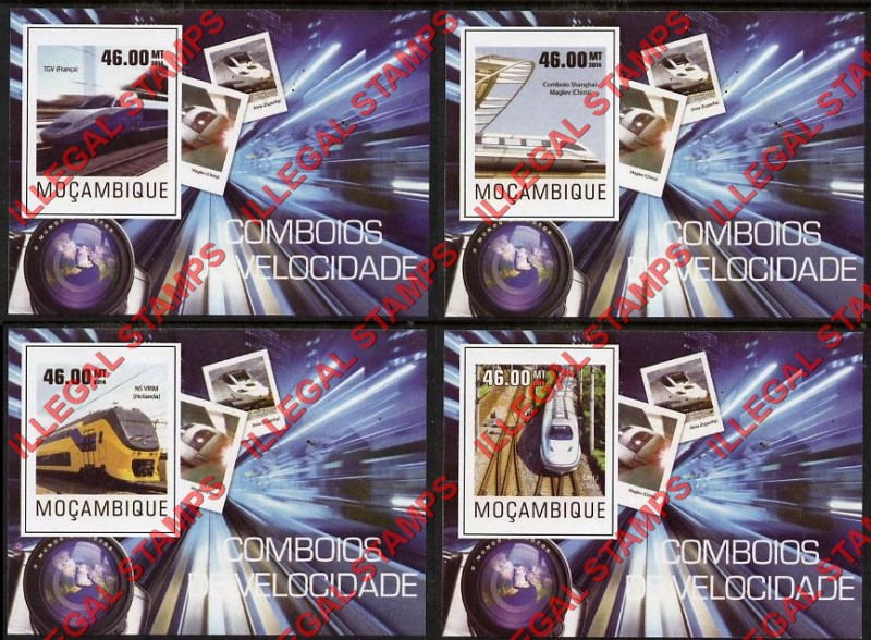  Mozambique 2014 Trains High Speed Trains Counterfeit Illegal Stamp Souvenir Sheets of 1