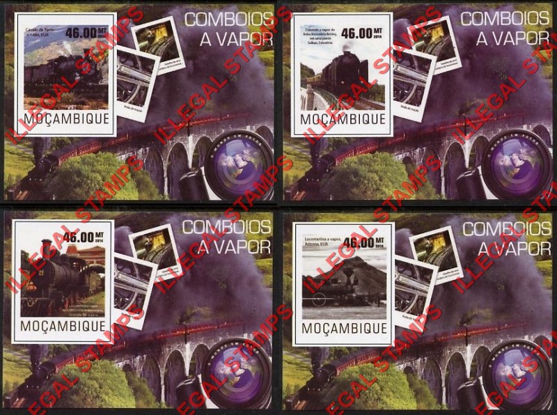  Mozambique 2014 Trains Steam Trains Counterfeit Illegal Stamp Souvenir Sheets of 1