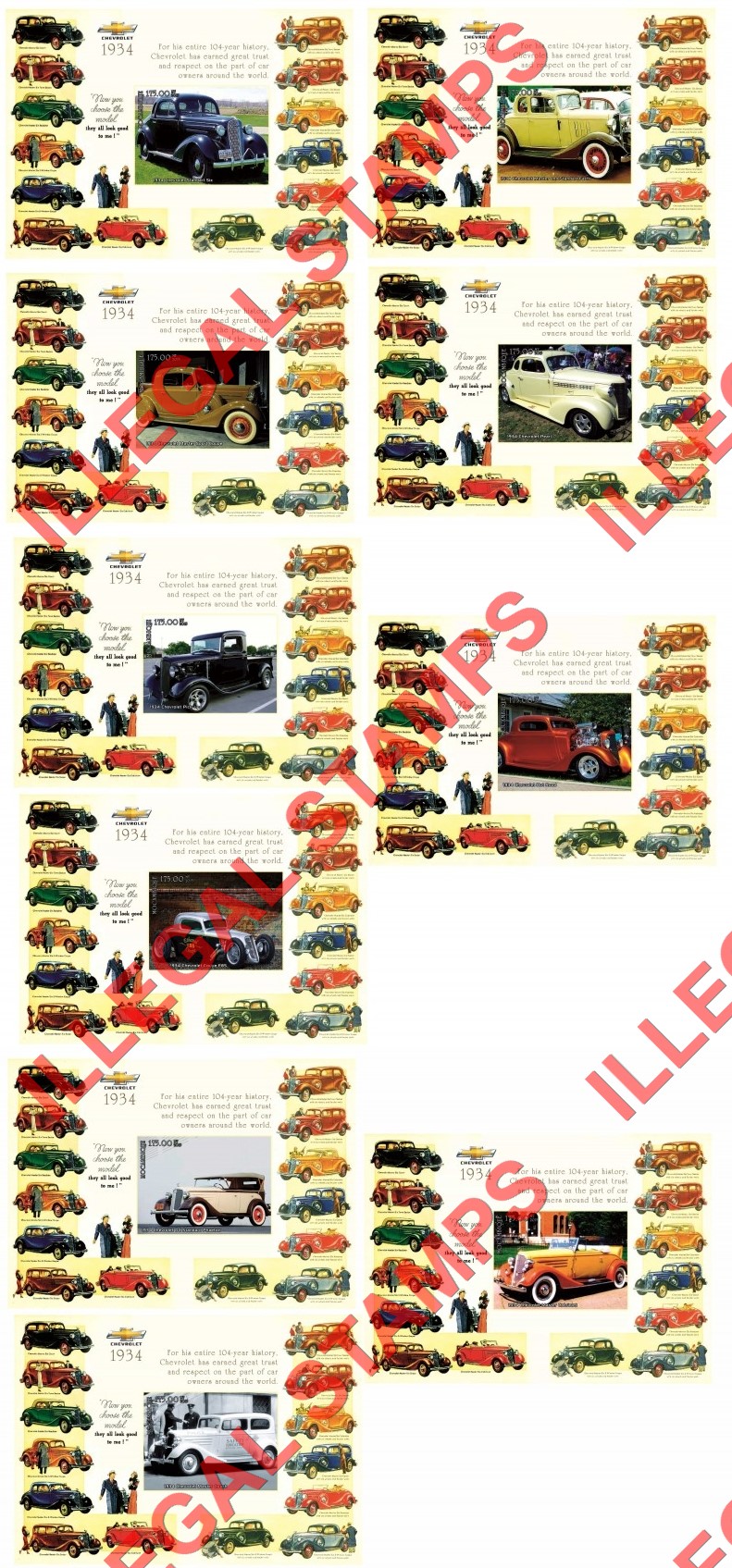  Mozambique 2015 Cars Chevrolet Counterfeit Illegal Stamp Souvenir Sheets of 1 (Part 2)