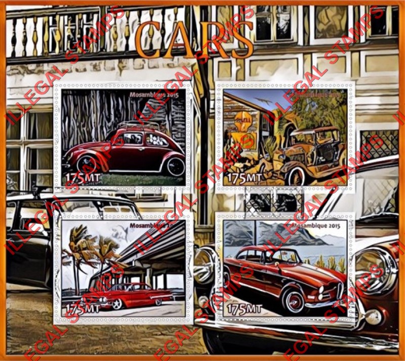 Mozambique 2015 Cars (different) Counterfeit Illegal Stamp Souvenir Sheet of 4