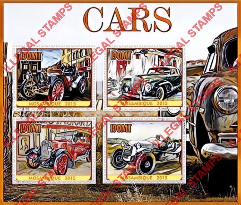  Mozambique 2015 Cars Counterfeit Illegal Stamp Souvenir Sheet of 4